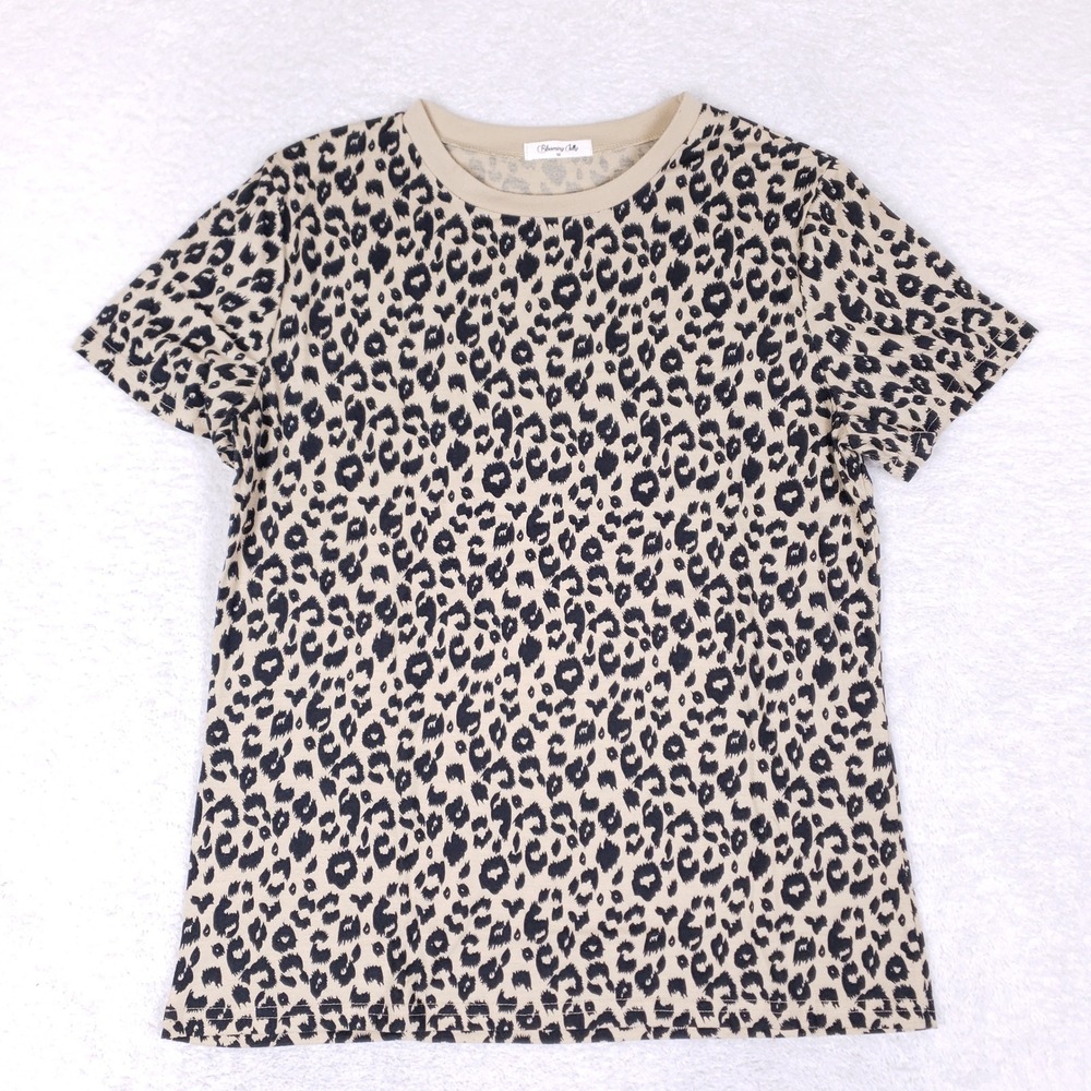 Blooming Jelly Womens Leopard Print Short Sleeve T-Shirt Tan Black Size M Safari